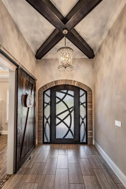 Chandelier, Interior, Wooden Beams, Wood Texture Flooring