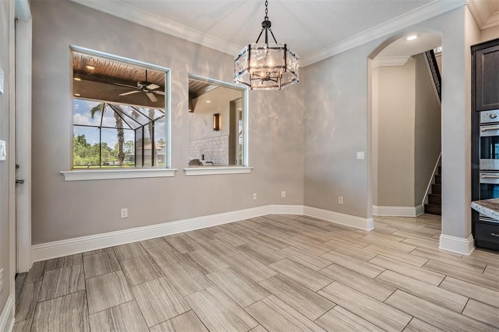 Empty room, Interior, Pendant Lights, Recessed Lighting, Wood Texture Flooring