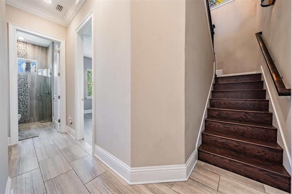 Bathroom, Interior, Recessed Lighting, Wood Texture Flooring