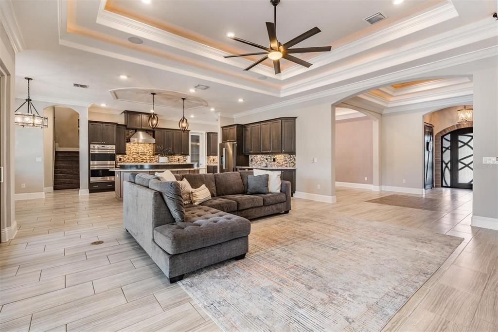 Interior, Kitchen, Living room, Pendant Lights, Recessed Lighting, Stainless Steel Appliances, Wood Texture Flooring
