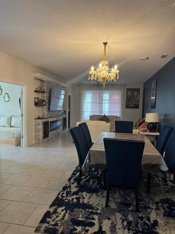 Chandelier, Dining room, Fireplace, Interior
