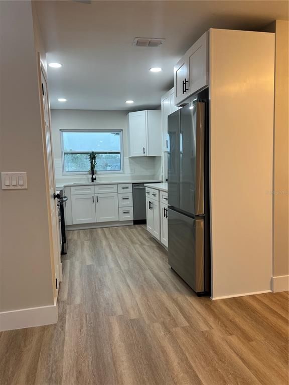 Interior, Kitchen, Recessed Lighting, Wood Texture Flooring