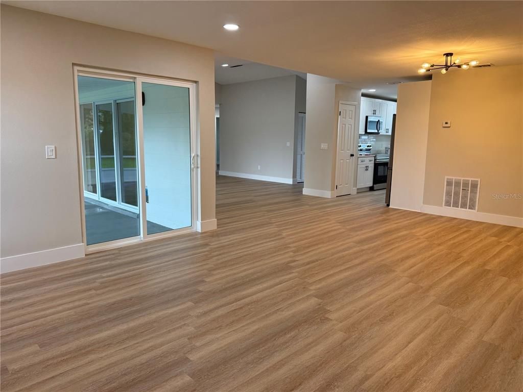 Empty room, Interior, Kitchen, Recessed Lighting, Wood Texture Flooring