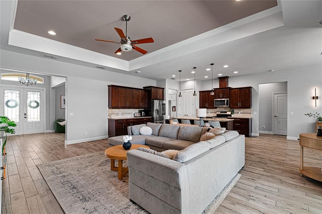 Interior, Kitchen, Living room, Pendant Lights, Recessed Lighting, Stainless Steel Appliances, Wood Texture Flooring