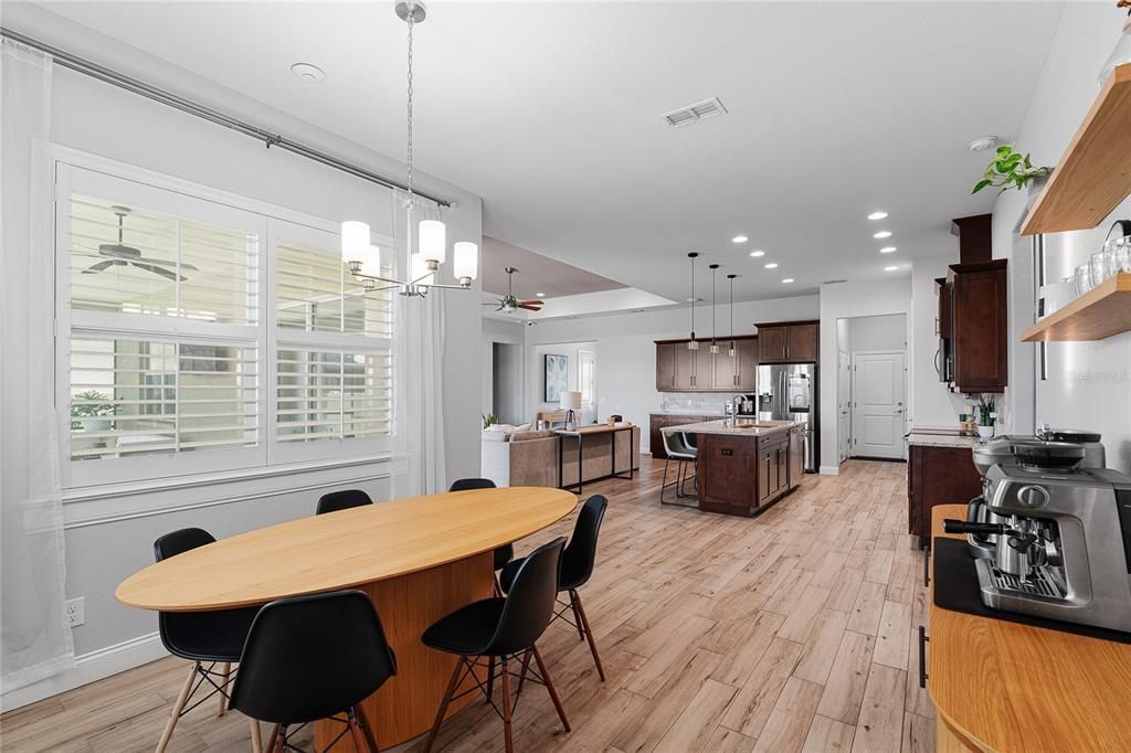 Interior, Kitchen, Pendant Lights, Recessed Lighting, Wood Texture Flooring