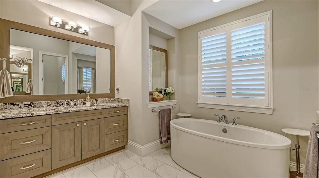Bathroom, Dual Sink Vanities, Free Standing Baths, Interior, Marble