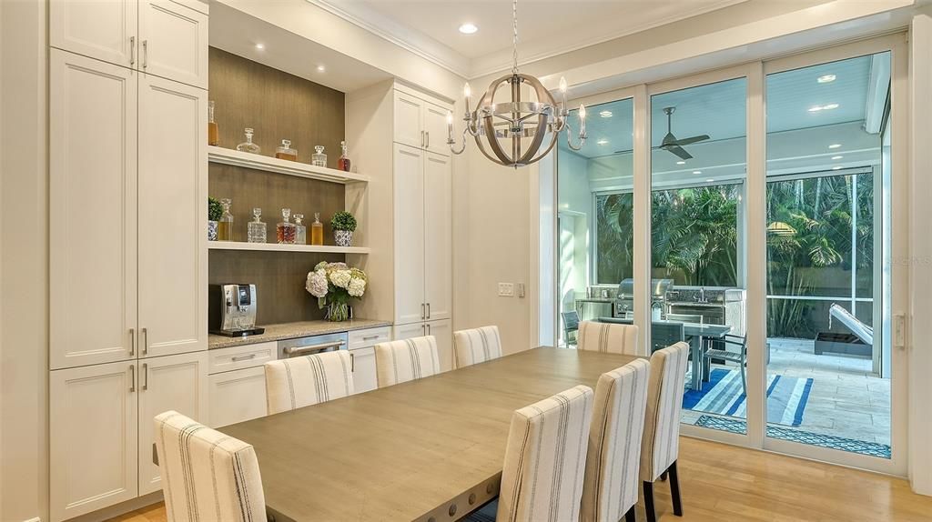 Dining room, Interior, Pendant Lights, Recessed Lighting, Wood Texture Flooring