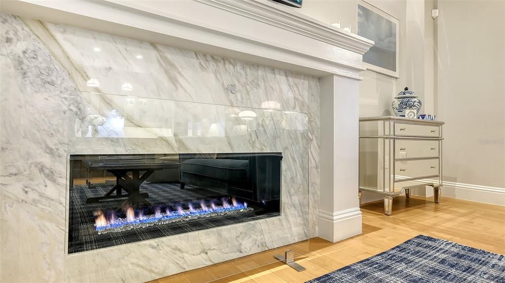 Fireplace, Interior, Marble Walls, Wood Texture Flooring
