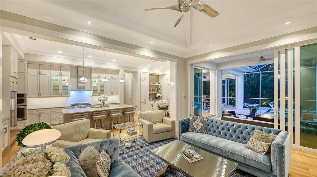 Interior, Kitchen, Living room, Pendant Lights, Recessed Lighting, Wood Texture Flooring