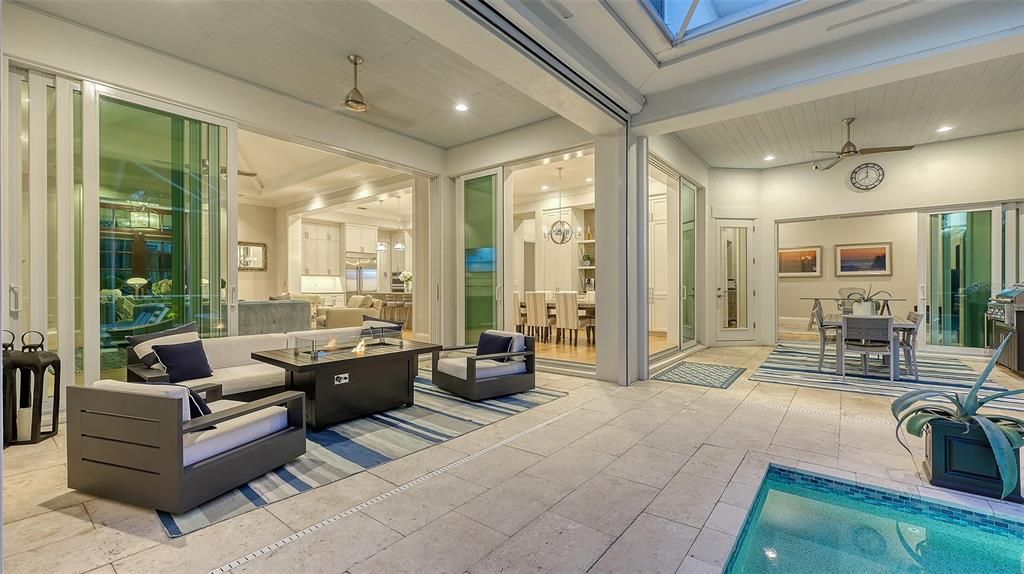 Dining room, Interior, Living room, Pool, Recessed Lighting, Sun Room