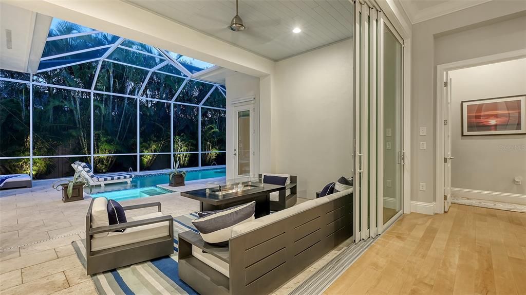 Interior, Pool, Recessed Lighting, Sun Room, Wood Texture Flooring