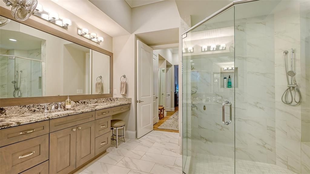 Bathroom, Glass Shower, Interior, Marble, Marble Walls