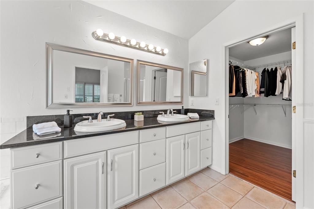 Bathroom, Dual Sink Vanities, Interior, Walk-in Closets, Wood Texture Flooring