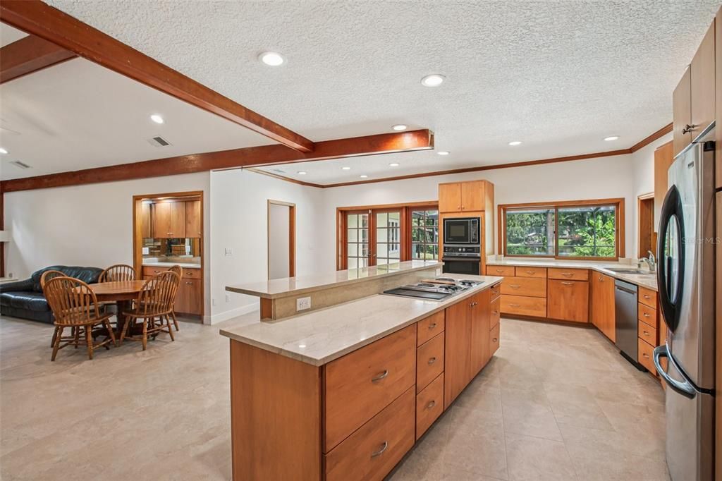 Dining room, Interior, Kitchen, Recessed Lighting, Stainless Steel Appliances, Wooden Beams