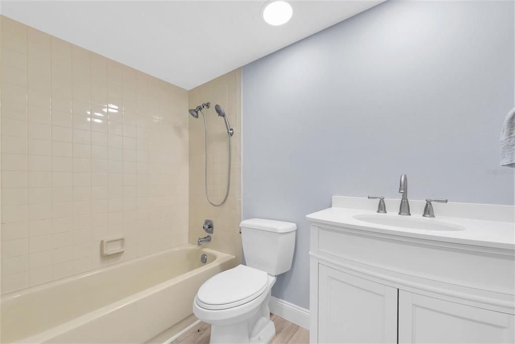 Bathroom, Interior, Recessed Lighting, Wood Texture Flooring