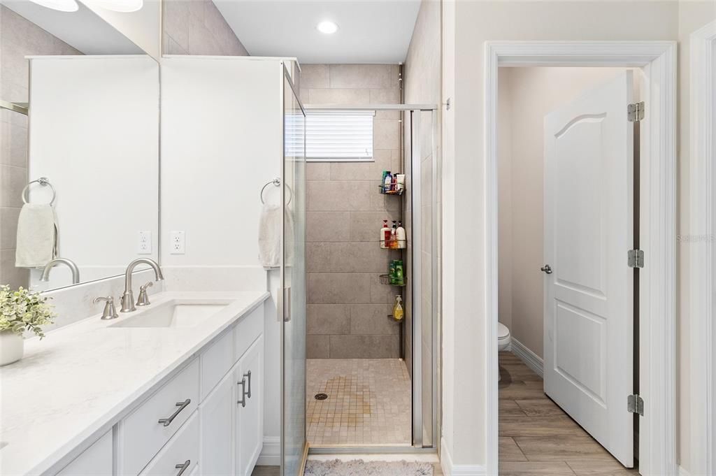 Bathroom, Glass Shower, Interior, Recessed Lighting