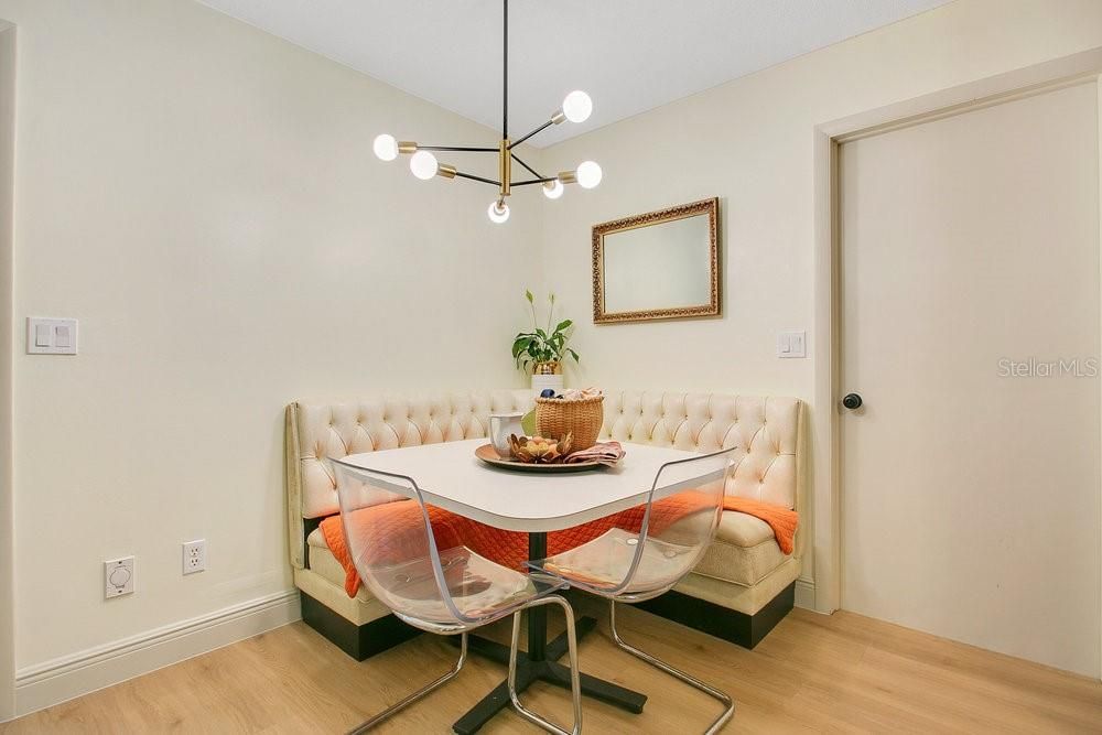 Dining room, Interior, Pendant Lights, Wood Texture Flooring