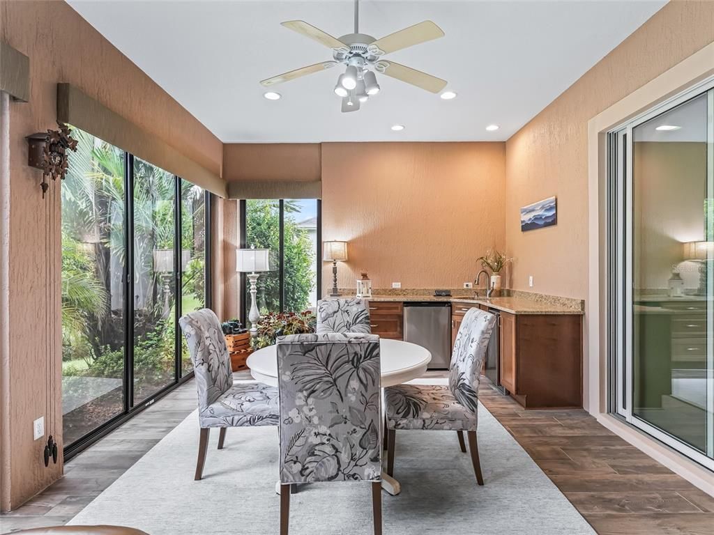Dining room, Interior, Recessed Lighting, Wood Texture Flooring