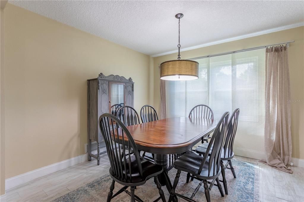 Dining room, Interior, Pendant Lights, Wood Texture Flooring