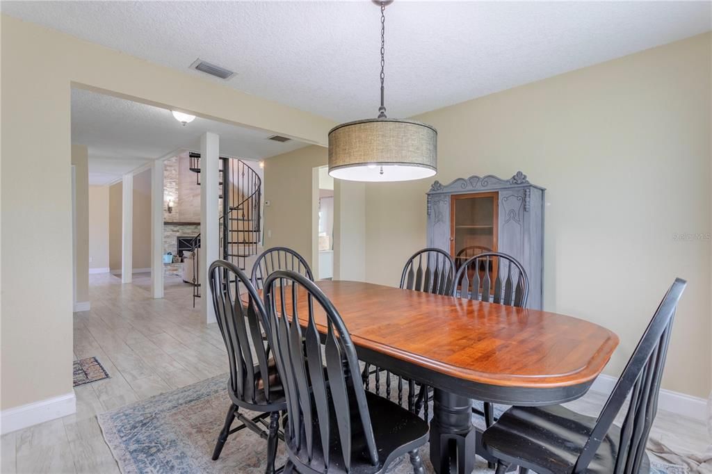 Dining room, Interior, Pendant Lights, Wood Texture Flooring