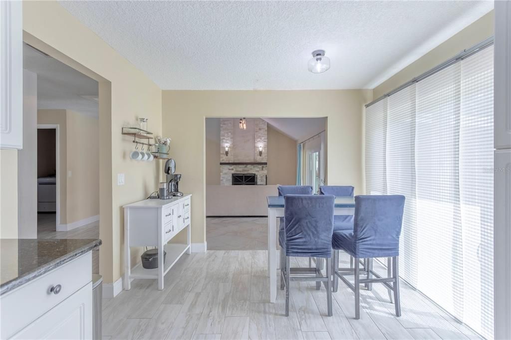 Dining room, Fireplace, Interior, Wood Texture Flooring