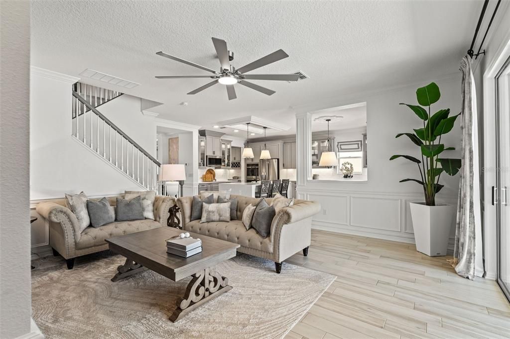 Interior, Kitchen, Living room, Pendant Lights, Recessed Lighting, Stainless Steel Appliances, Wood Texture Flooring