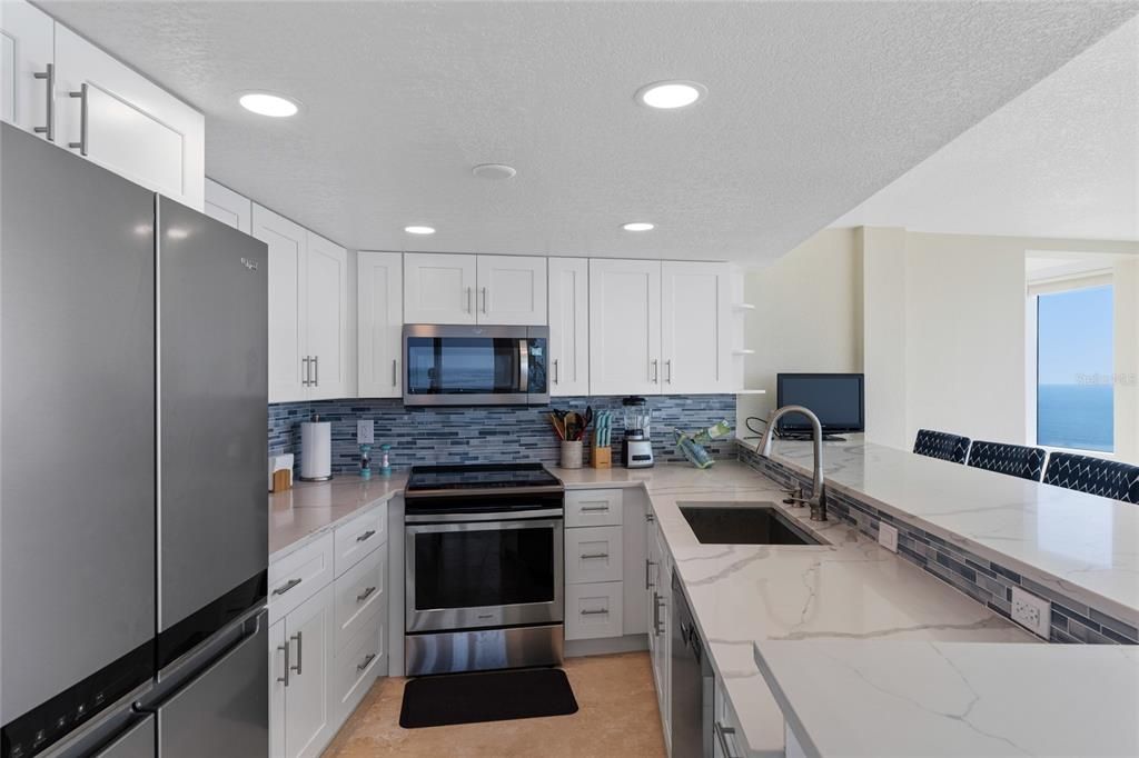 Interior, Kitchen, Recessed Lighting, Stainless Steel Appliances, Water