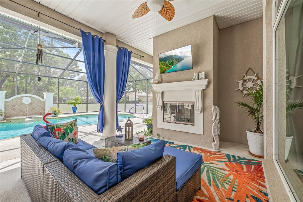 Fireplace, Glass Ceilings, Interior, Pool, Sun Room