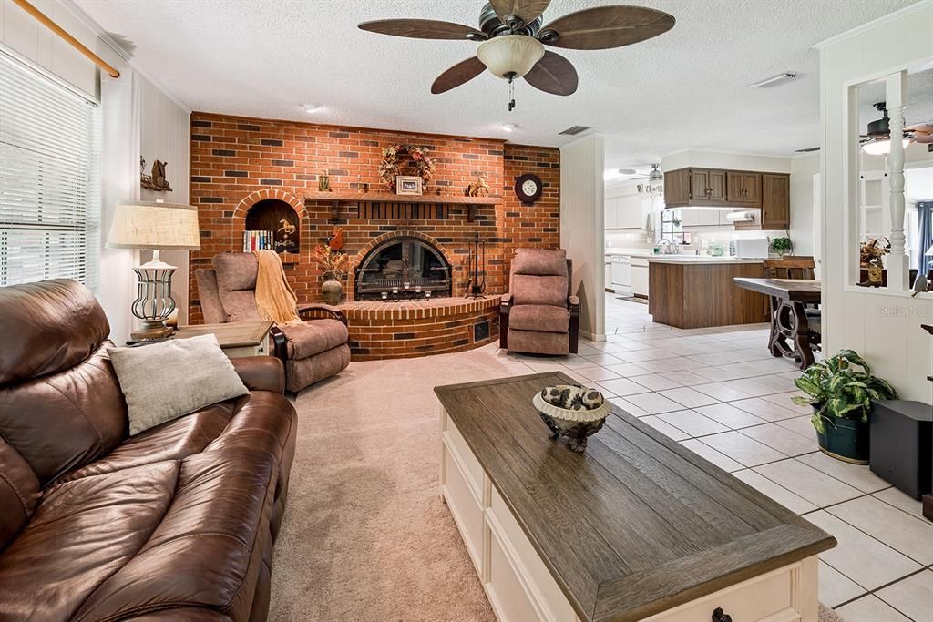 Fireplace, Interior, Kitchen, Living room, Stone Walls