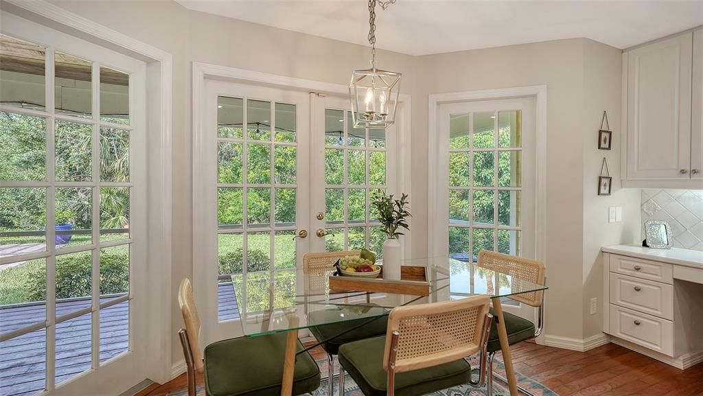 Dining room, Interior, Pendant Lights, Wood Texture Flooring