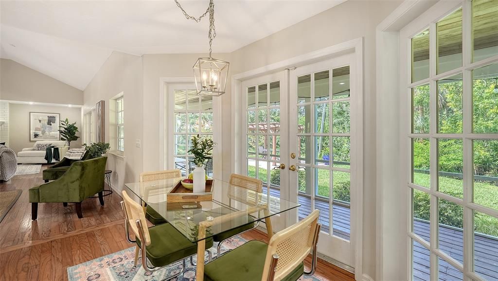 Dining room, Interior, Living room, Pendant Lights, Wood Texture Flooring