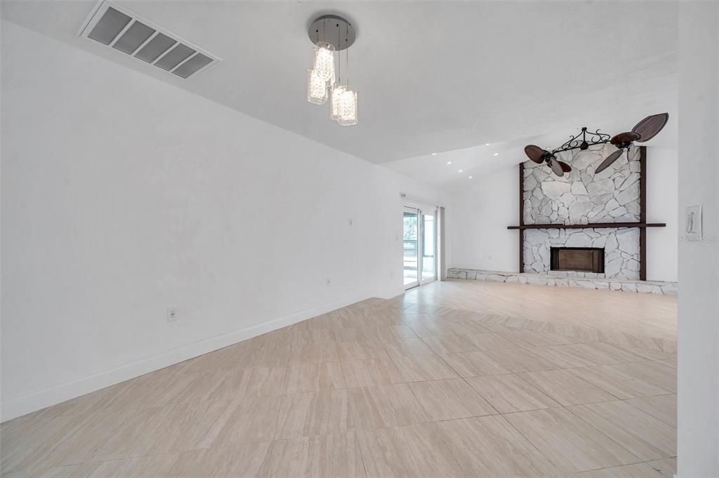Empty room, Fireplace, Interior, Pendant Lights, Recessed Lighting