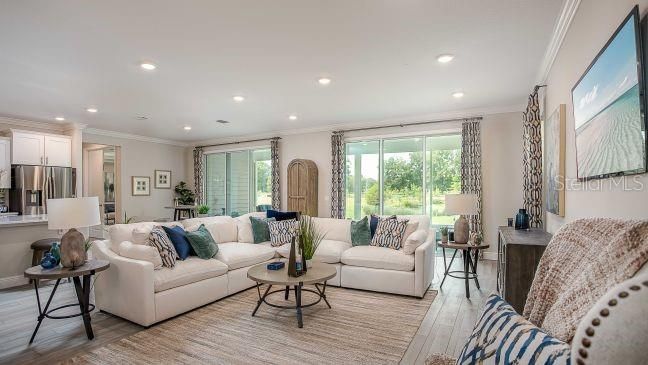 Interior, Kitchen, Living room, Recessed Lighting, Stainless Steel Appliances, Wood Texture Flooring