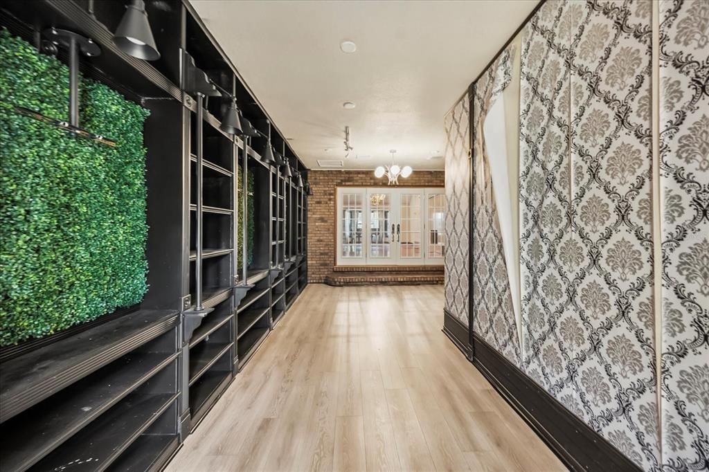 Chandelier, Interior, Recessed Lighting, Stone Walls, Wood Texture Flooring