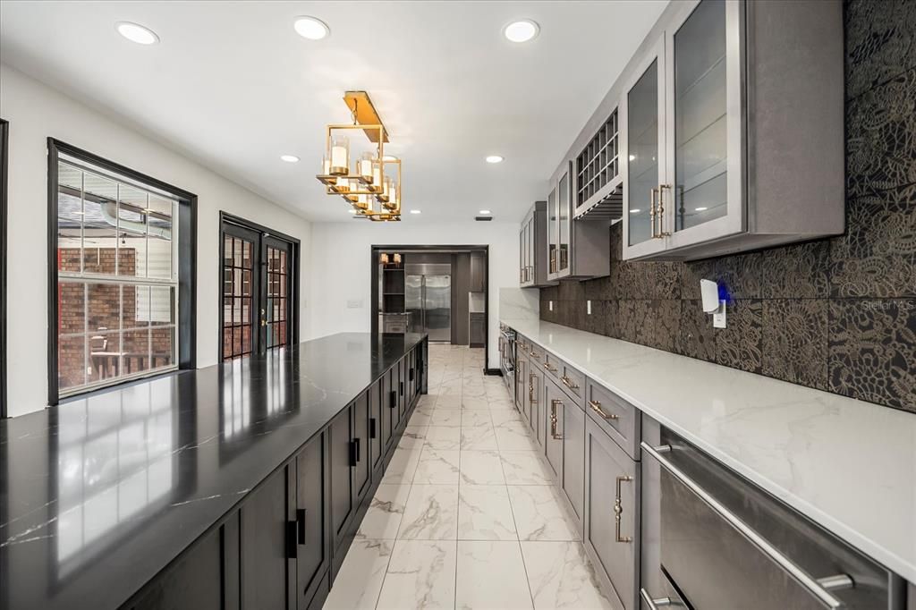 Interior, Kitchen, Marble, Pendant Lights, Recessed Lighting, Stainless Steel Appliances