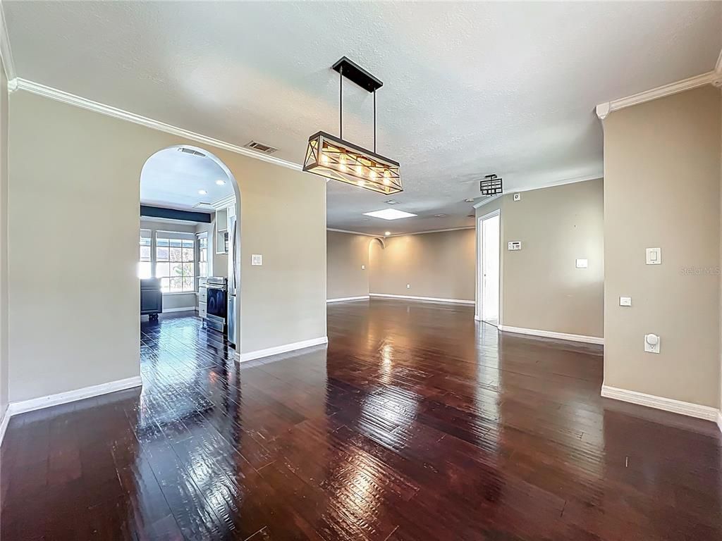 Empty room, Interior, Pendant Lights, Wood Texture Flooring