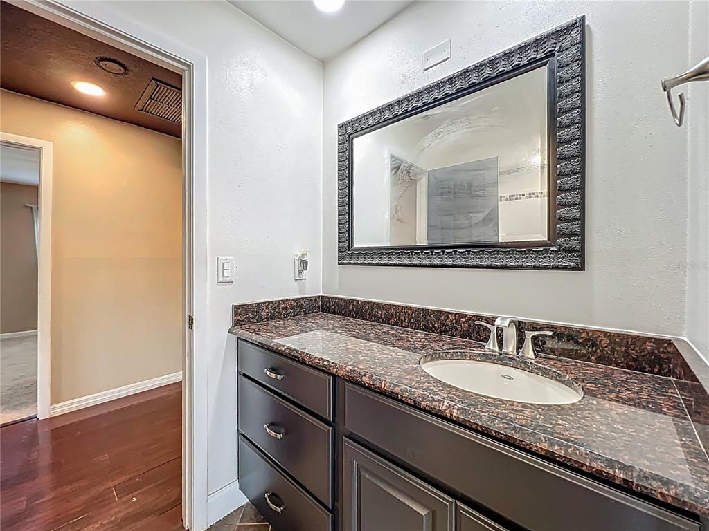 Bathroom, Interior, Recessed Lighting, Wood Texture Flooring