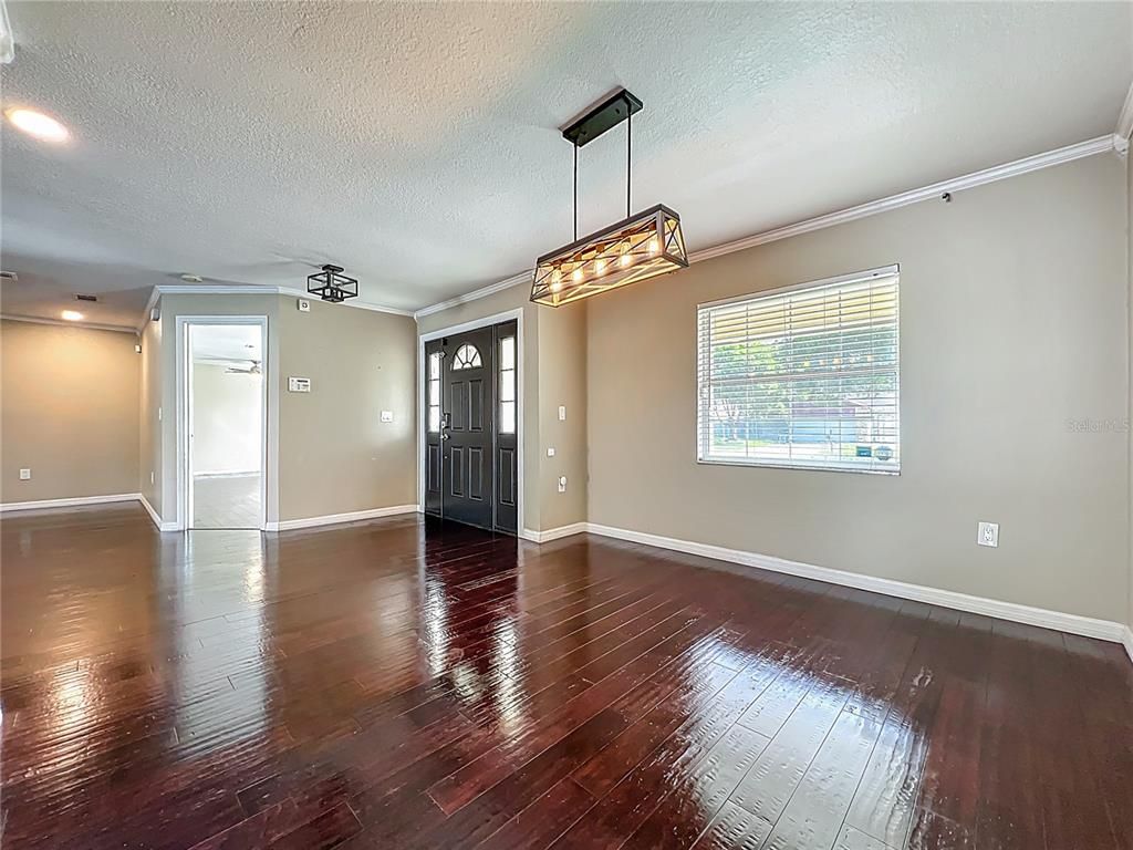 Empty room, Interior, Pendant Lights, Recessed Lighting, Wood Texture Flooring