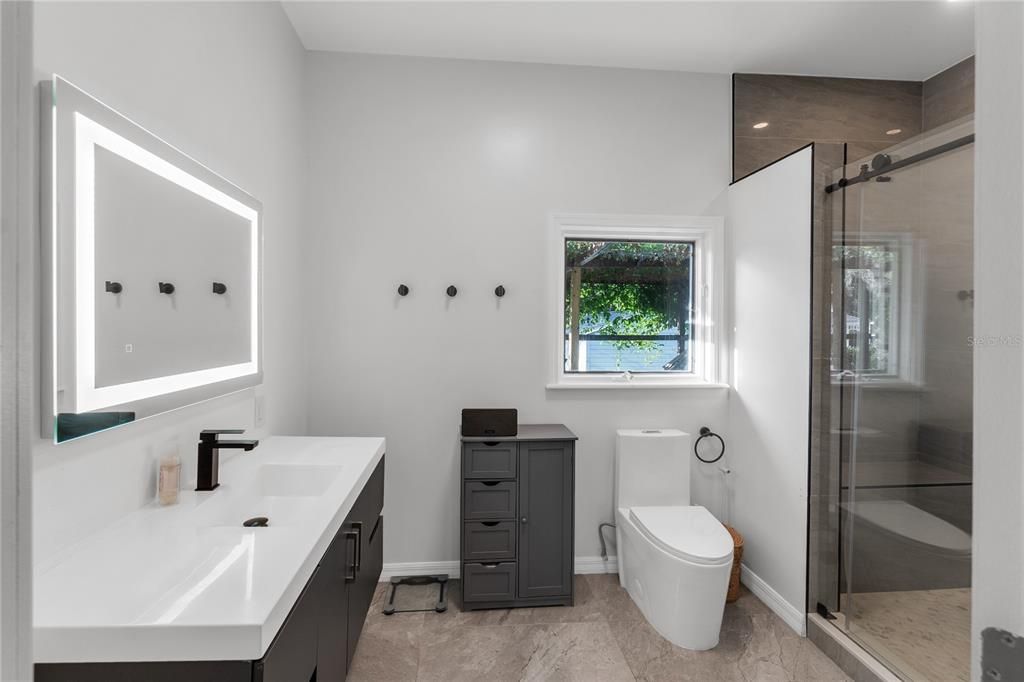 Bathroom, Glass Shower, Interior, Recessed Lighting