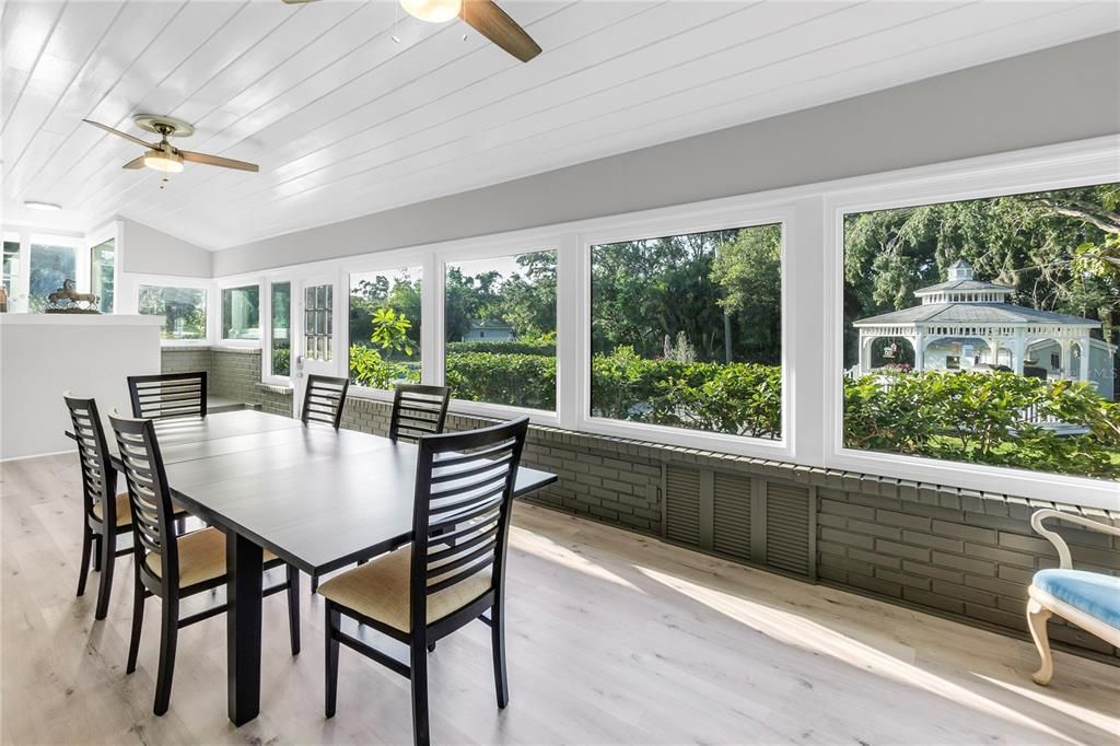 Dining room, Interior, Sun Room, Wood Texture Flooring