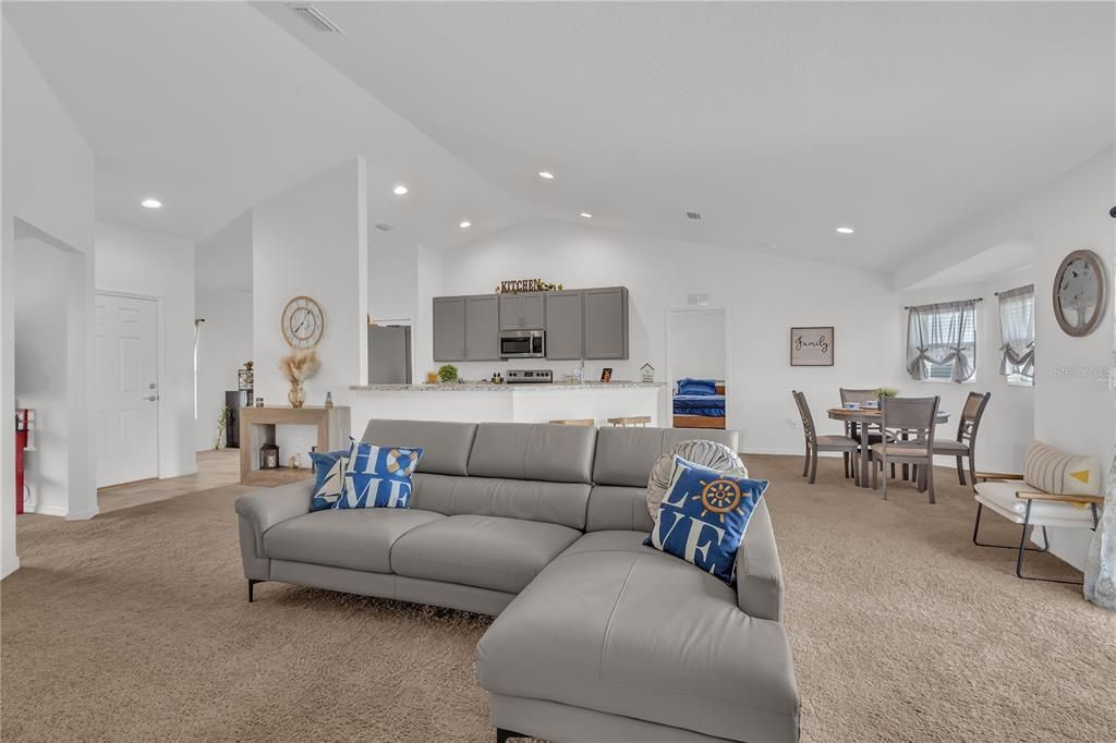 Dining room, Interior, Kitchen, Living room, Recessed Lighting