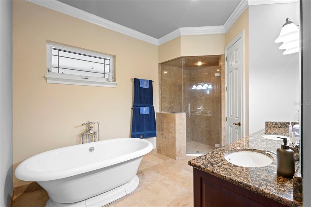 Bathroom, Dual Sink Vanities, Free Standing Baths, Glass Shower, Interior