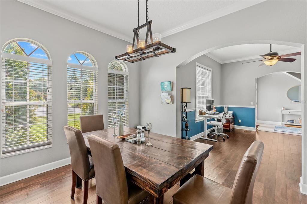 Dining room, Interior, Pendant Lights, Wood Texture Flooring
