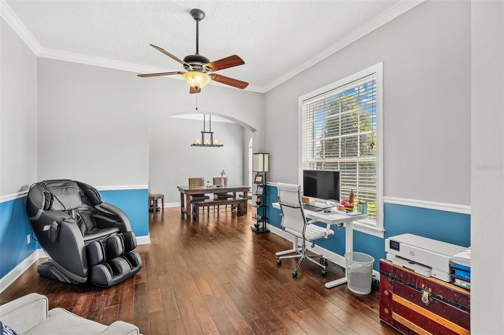 Home Office, Interior, Pendant Lights, Wood Texture Flooring