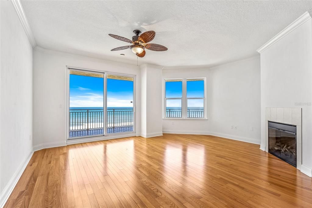 Empty room, Fireplace, Interior, Water, Wood Texture Flooring