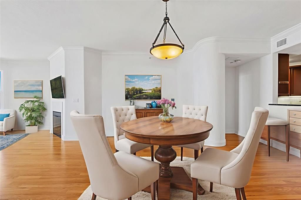 Dining room, Interior, Pendant Lights, Wood Texture Flooring