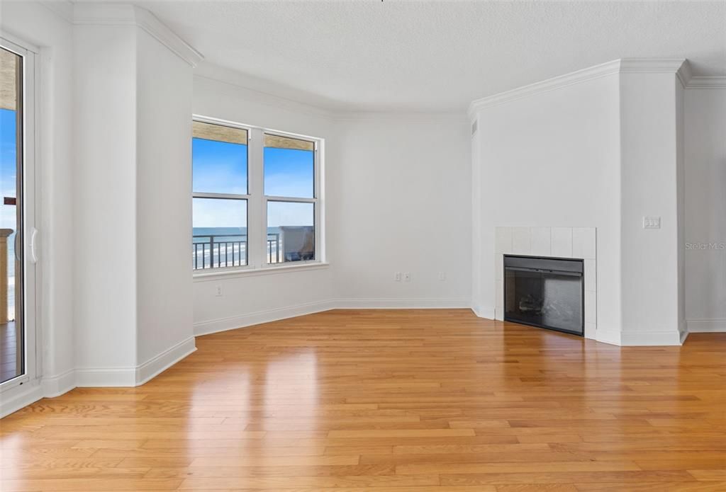 Empty room, Fireplace, Interior, Water, Wood Texture Flooring