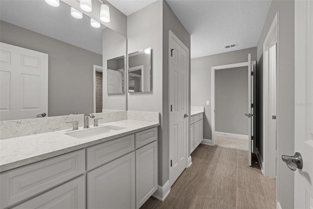 Bathroom, Dual Sink Vanities, Interior, Wood Texture Flooring