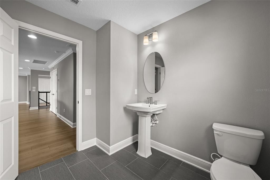 Bathroom, Interior, Recessed Lighting, Wood Texture Flooring