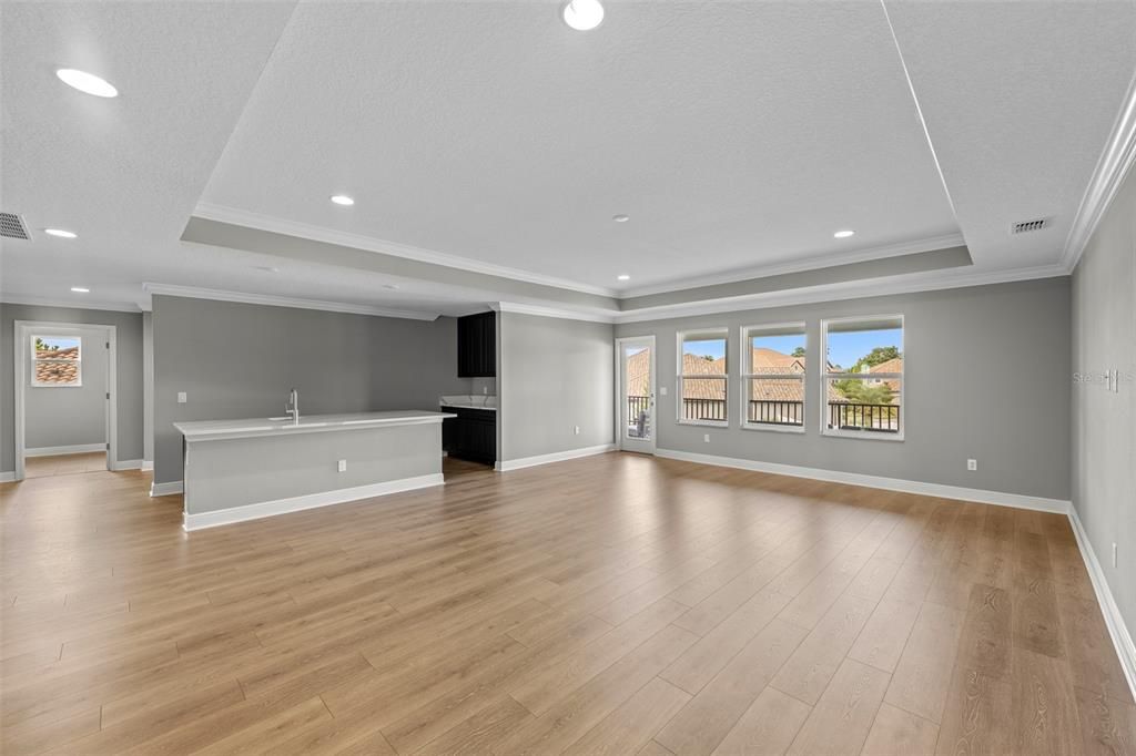 Empty room, Interior, Recessed Lighting, Wood Texture Flooring